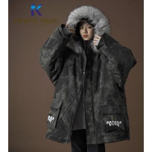 Winter Jacket Women Hooded Parkas Hip hop Camouflage Cotton Coat Fashion Faux Fur collar Thick Overcoat Plus size Parka Female