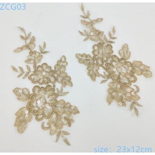 1 pair Sequins symmetrical decals lace fashion clothing decorative headwear handmade lace European style ZCG03