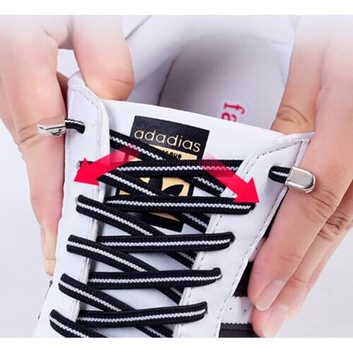 Metal push lock Elastic shoelace Flat tight mesh weave Lazy lace Children and adults Put on and take off No tie shoelaces 1 Pair