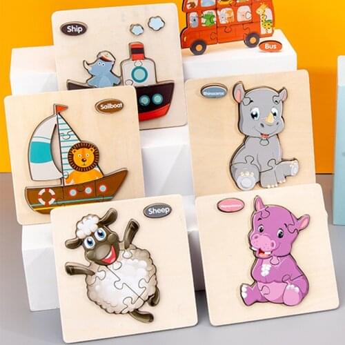 1PCS Montessori 3d Puzzle Kids Toys Cartoon Animals Wooden Jigsaw Educational Toys For Children Learning Board Games Baby Toy