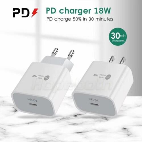 100pcs 18W USB Type C Charger Adapter For iPhone 11 pro Xs Max X Xr PD Fast Charging Power Type-C EU US Plug for iphone Charger