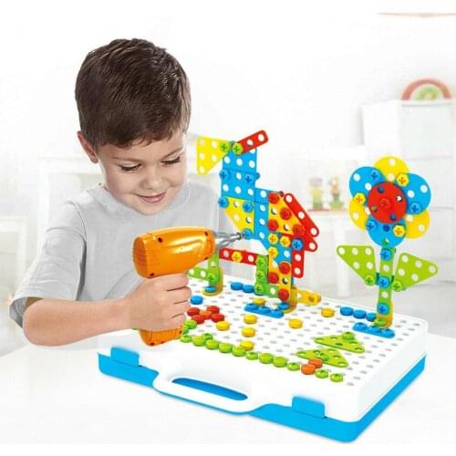 237PCS DIY Handmade Mosaic Building Block Nail Electric Drill Assembly Early Education Hobby Toy 3D Puzzle Christmas Gift