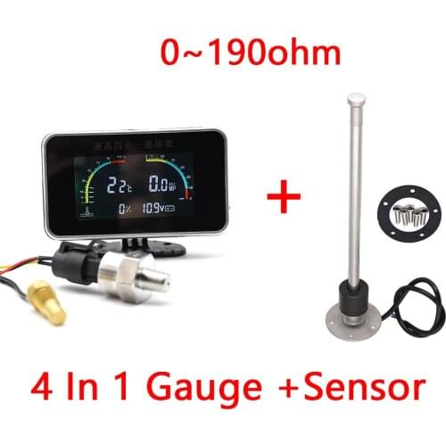 4 In 1 Water temperature + Oil Pressure + Oil Fuel + Voltage Pressure Gauge 1/8NPT Universal Digital LCD Car With Sensor 12V/24V