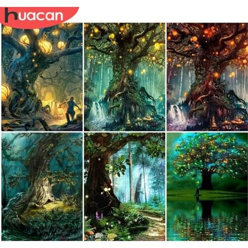 HUACAN 5D DIY Diamond Painting Tree Full Square Round Diamond Embroidery Mosaic Rhinestone Decoration For Home