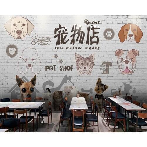 Beibehang Custom scrubable wallpaper brick wall fashion personality cartoon pet shop background wall 3d wallpaper papier peint