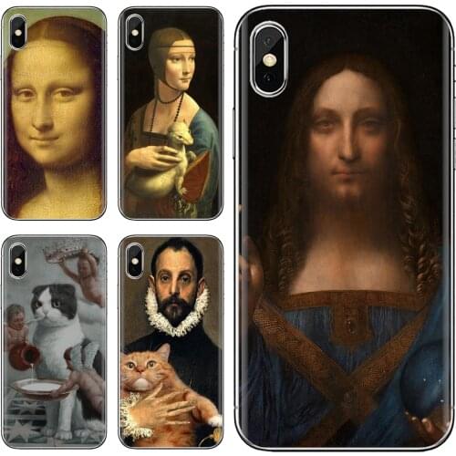 For Huawei P30 P40 P20 P7 P8 P9 P10 Lite Plus Pro 2015 2016 2017 Mini Mona-Lisa-C-Cat-Leonardo-da-Vinci Soft TPU Covers