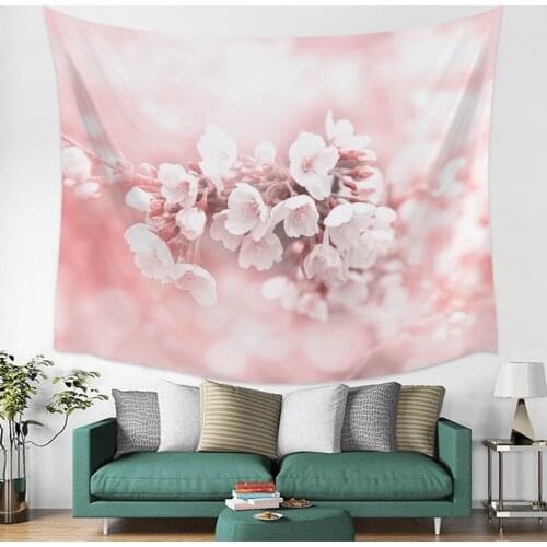 Plant Cherry Blossom Pink Wall Tapestry Cover Beach Towel Picnic Yoga Mat Home Decoration