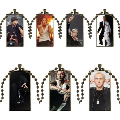For Child Hip Hop Rapper Eminem Rap Fashion Glass Cabochon Pendant Necklace Women Bronze Color Choker Rectangle Necklace