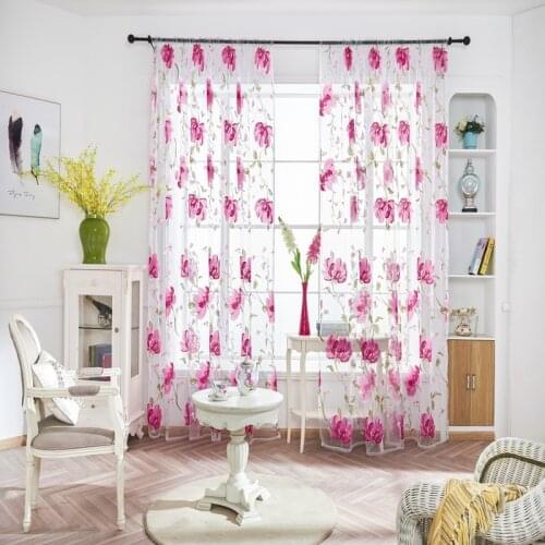 Flower Pattern Printed Voile Curtain Window Screen Decor For Door Kitchen Tulle Curtains and Blackout Curtain 200*102cm