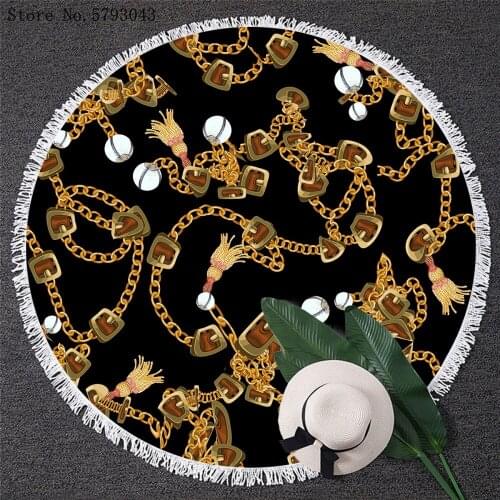 European Pattern Beach Towel Golden Chain Travel Blanket Vintage Jacquard Yoga Matt Swimming Cover Round Tassels Beach Towel