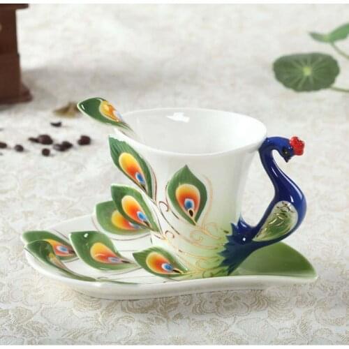 Porcelain peacock coffee cup tableware creative personality mark Chinese elegant fashion ceramic