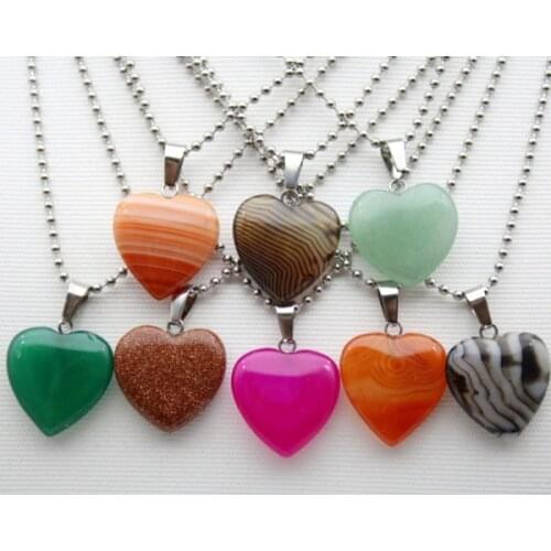 Natural Tiger Eye Stone Quartz Crystal Stripe Agates Turquoises 20mm Heart Pendant for DIY Jewelry Making Necklace Accessories