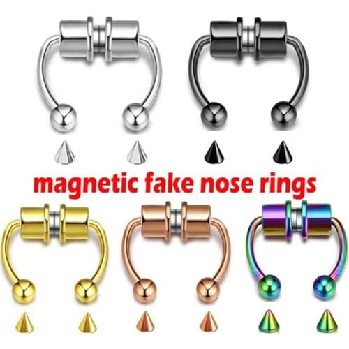 2021 New Nose Ring Reusable Alloy Fake Magnetic False Nose Ring Horseshoes Non Piercing Hoop Jewelry for Party Bar