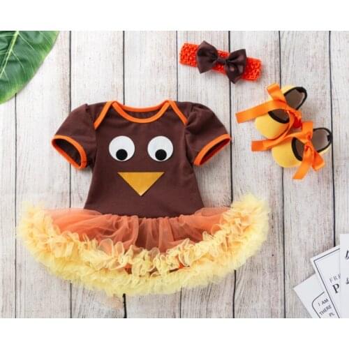 New Girls Thanksgiving Clothing Sets gifts Cute newborn Turkey rompers lace tutu dress toddler shoes hairband 0-2 years old baby