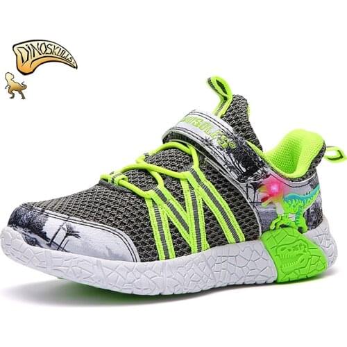 Dinoskulls Boys Shoes Kid Light Up LED Breathable Dinosaur Shoes Boys Sneakers Tenis Infantil Toddler Girl Boy Sneakers 26-31