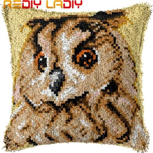 Latch Hook Cushion Animals Owl Pre-Printed Canvas Cushion Cover Acrylic Yarn Crochet Pillow Case Hobby & Crafts Home Decor Gift