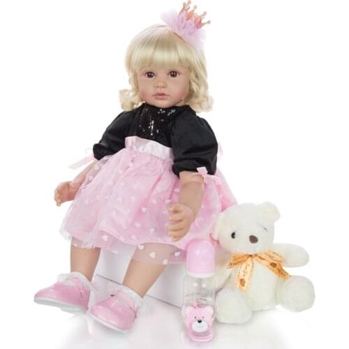 Big 60cm reborn toddler girl Noble princess silicone vinyl baby doll toys for children gift curly wig soft touch bonecas