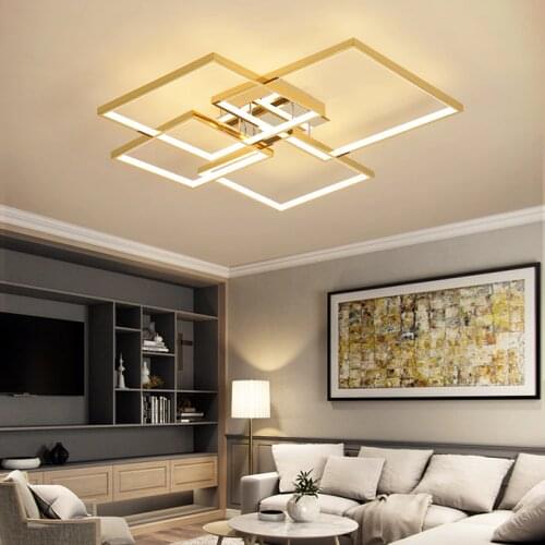 Square Modern led Chandelier for living room bedroom study room Gold/Chrome Plated 90-260V Ceiling Chandelier Fixtures