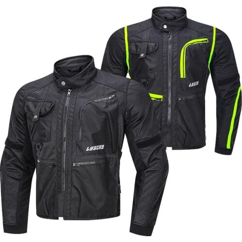 LYSCHY New Mesh Cloth Breathable Motorcycle Riding Jacket CE2 Protection Locomotive Coat Reflective Anti-fall Motocross Clothing