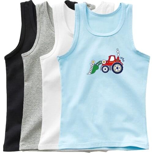 Boys Cartoon Bulldozer Tank Top Summer Cotton Sleeveless T Shirt Baby Vest Children Undershirt Clothing
