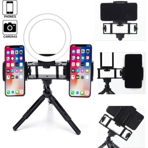 Mini Tripod Stand Holder Phone Clip Mount Support Phone Holder Vlog Tripod For Video Live Stream Three Fixed Clips Accessories