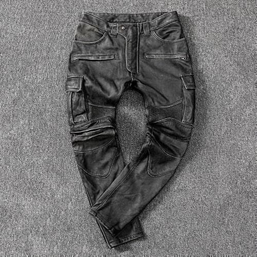 Europe Style Mens High quality Cow leather pants Hot Fashion genuine leather biker pants C765