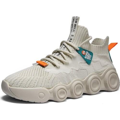 New Sports Running Shoes Outdoor Splicing Breathable Mesh Shoes Non-slip Round Toe Low-top Thick-soled Casual Mens Shoes