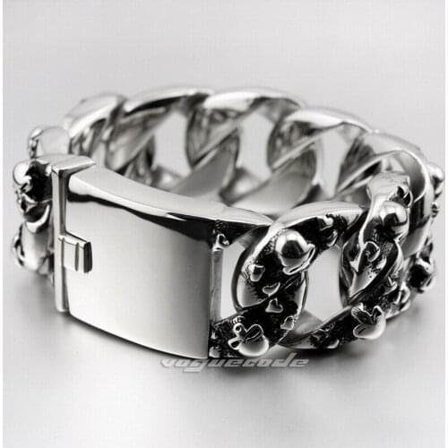 2 Lengths Huge & Heavy 316L Stainless Steel Skulls Mens Biker Rocker Punk Bracelet 5K005 Free Shipping