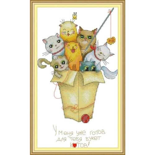 Photo Of The Cats Cartoon Cross Stitch Counted 14CT Printed Canvas Animal Pattern Embroidery Set DMC Cross-stitch Kit Home Decor