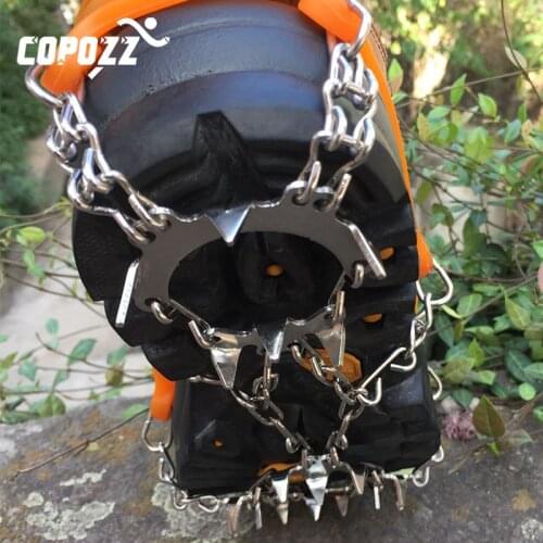 Copozz Outdoor Sports Anti-Slip Crampons 19-Teeth 2 Size Ice Walk Gripper Cleats Winter Shoe Stainless Steel Slip Shoe Covers