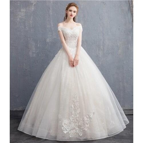 New Design In 2021 Spring Lace Embroidery Wedding Dresses Ivory Wedding Ball Gown Boat Neck Elegant Plus Sizes Vestido De Noiva