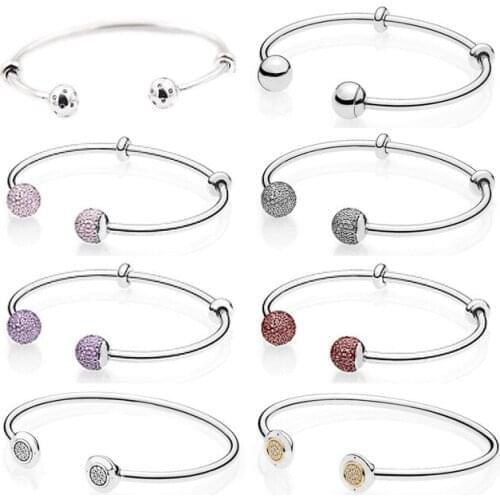 New Classic Sterling Double Head Clear Crystal Cz Bead Bracelet Compatible With Diy Open Bangles