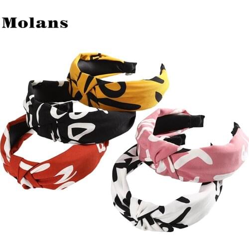 Molans Letter Solid Knotted Hair Band For Women Letter Print Pattern Head Hoop Candy Color Cute Girl Hair Accessories