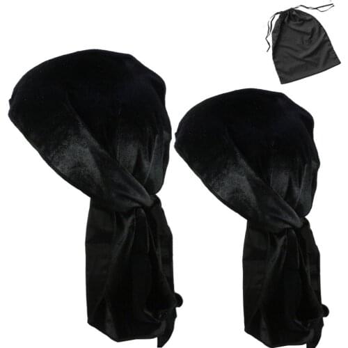 Wholesale black velvet durags for men daddy and me dorag set in bag 18 color available 2pcs a lot