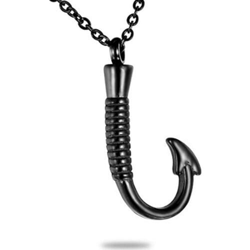 Fish Hook Memorial Ash Urn Necklace for ashes Stainless Steel Cremation Jewelry Pendant