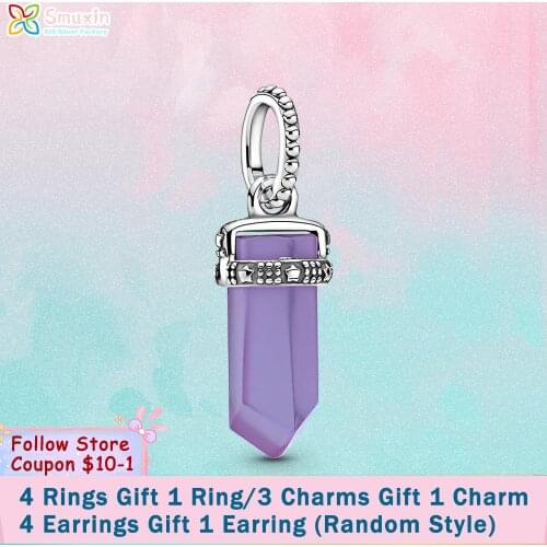 Smuxin 925 Sterling Silver Beads Purple Amulet Pendant fit Original Pandora Bracelets for Women Jewelry Making Birthday Gift