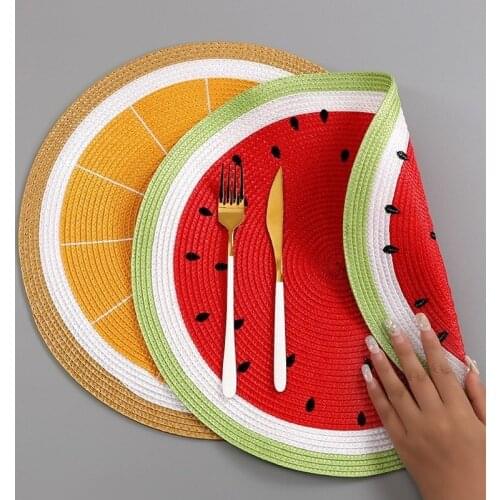 PP Woven Anti-scalding Mat Insulated Coasters Watermelon Lemon Embroidery Table Mat Placemats for Dining Table Coasters