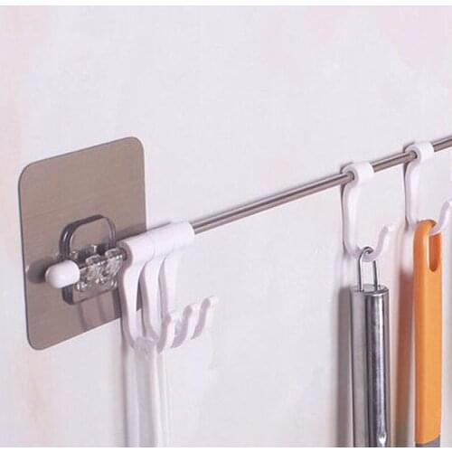 Silver + White Set Of Stainless Steel Rods Seamlessly Attached Six-Linked Hook Home Rack Towel Rack Kitchen Gadget Storage Rack