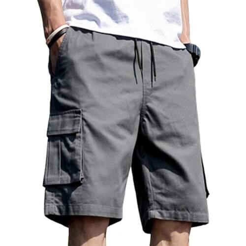 Summer Men Casual Solid Color Knee Length Wide Leg Multi Pockets Comfortable Cargo Loose Streetwear Wide Leg Shorts штаны