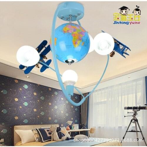 Personalized globe flying light childrens room boy bedroom lamp ceiling lamp cartoon simple creative chandelier new product