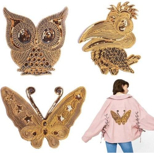 Owl Butterfly Sequin Embroidered Patches for Clothing Iron on Applique Stripes Clothes Jean Animal Bird Motif Sticker Badges
