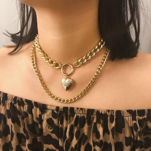 New Punk Double Layer Love Heart Pendant Necklaces For Women Choker Chain Necklace Gold Silver Color Fashion Hiphop Jewelery
