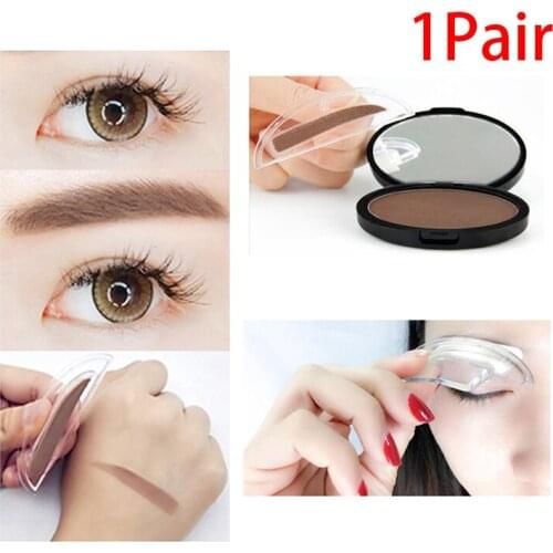 1 Pair Professional Brow Stamp Sponge Stencil with Handle 3 Shape Eyebrow Template Lazy Quick Make up Seal Eyebrow Powder Print
