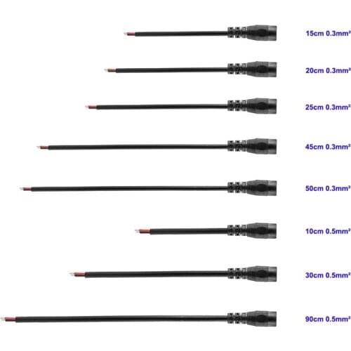 1500pcs DC Pigtail Cable 0.3/0.5mm2 12V 5V 5.5x2.1mm DC Plug Female Connectors For LED Driver Moniter Power Supply Solar Battery