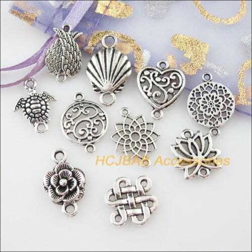 20Pcs Tibetan Silver Color DIY/ Flower Heart Shell Charms Pendants Connectors