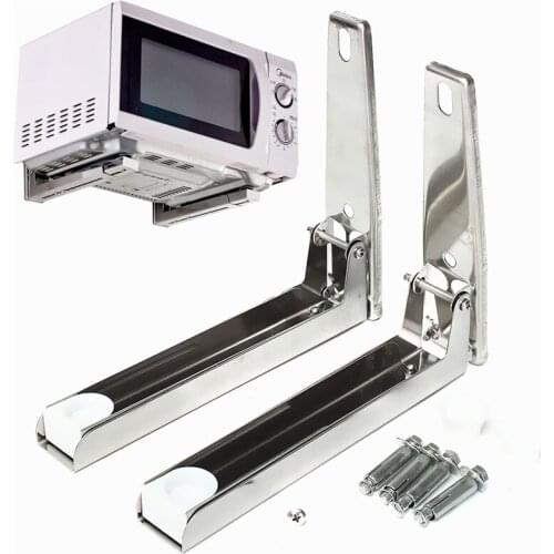 2X Stainless Steel Microwave Oven Bracket Foldable Shelf Stretch Wall Mount Rack