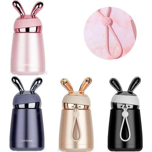 Hot sale 300ml mini Electroplate cute milk Vacuum Flask 304 Stainless steel double layer Insulated Portable rope thermos cup