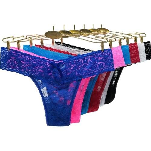 6 Pcs/Lot Ladies Underwear Women Plus Size See Through Lace Panties Sexy Lingerie Tangas Mujer Transparent Thong G String Femme