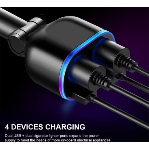 Car Charger 12/24V Lighter Adapter Splitter with Dual USB Digital Voltmeter LED Night Light QC 3.0 Fast Charge for Phone Tablet