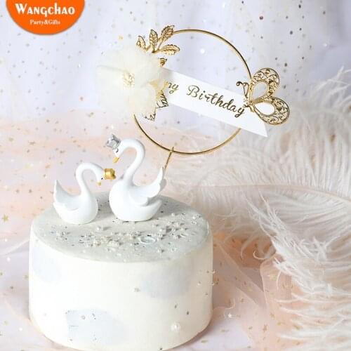Butterfly Flower Iron Garland Happy Birthday Cake Topper Royal Princess Cake Decoration Mothers Gift Girl Favors Party Supplies